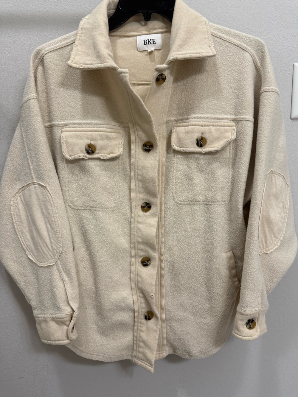 BKE Cream Fleece Shacket Jacket Size M Button Front